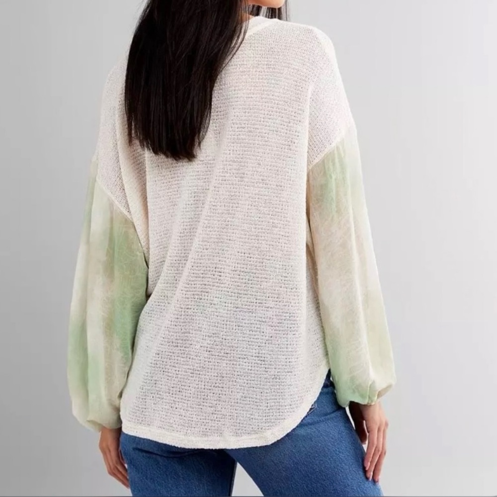 Blu Pepper Buckle NWT Green Tie Dye Sleeve Open Knit Top Tunic Size Small - Picture 4 of 10